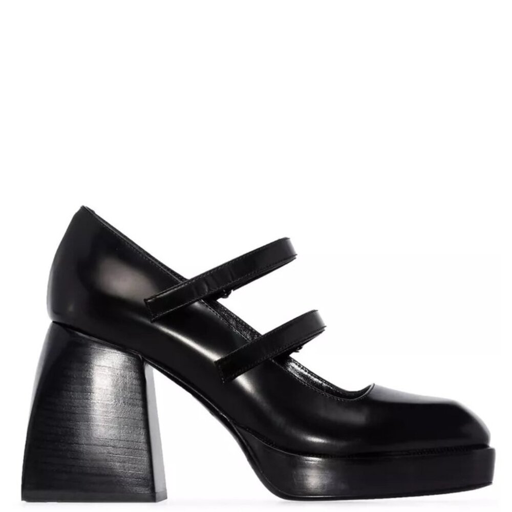 $850 NODALETO Bulla Babies 85mm platform pumps BLACK MARY JANE SQUARE 41 (DB18)